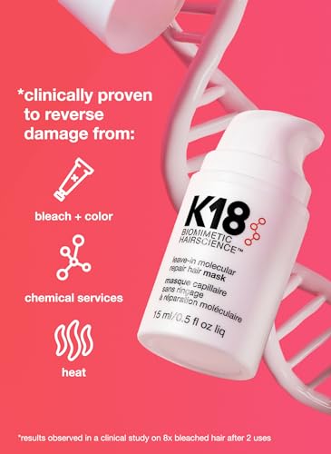 K18 Go away-In Molecular Hair Masks for Repairing Dry or Broken Hair, Restoring Hair Well being from Bleach, Colour Therapies, Chemical Companies, and Warmth Injury