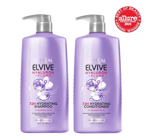 L'Oreal Paris Elvive Hyaluron Plump Shampoo and Conditioner Duo for Dehydrated, Dry Hair with Hyaluronic Acid Care Complicated, 1 Equipment (2 Merchandise)