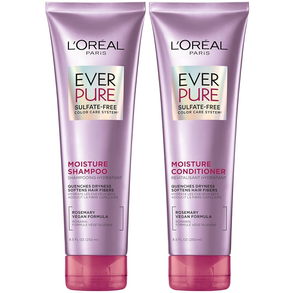 L’Oreal Paris EverPure Moisture Shampoo and Conditioner Set – Sulfate-Free Hair Look after Shade-Handled Hair with Rosemary Botanicals, 1 Package