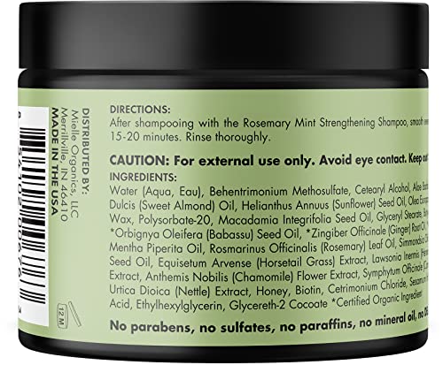 Mielle Organics Rosemary Mint Strengthening Hair Masks - Deep Remedy with Important Oil & Biotin for Dry, Broken, and Frizzy Hair, 12 Ounces