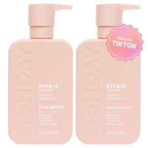 MONDAY HAIRCARE Restore Shampoo and Conditioner Duo 12oz for Dry and Broken Hair, Enriched with Keratin, Coconut Oil, Shea Butter, and Vitamin E