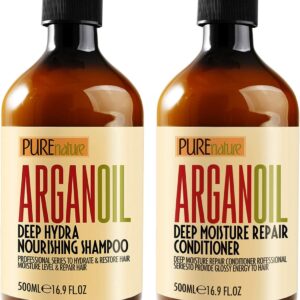 Moroccan Argan Oil Shampoo and Conditioner Duo – Sulfate-Free Formulation with Keratin – Preferrred for Curly, Straight, Dry, and Broken Hair – Moisturizing, Hydrating, Anti-Frizz Salon…