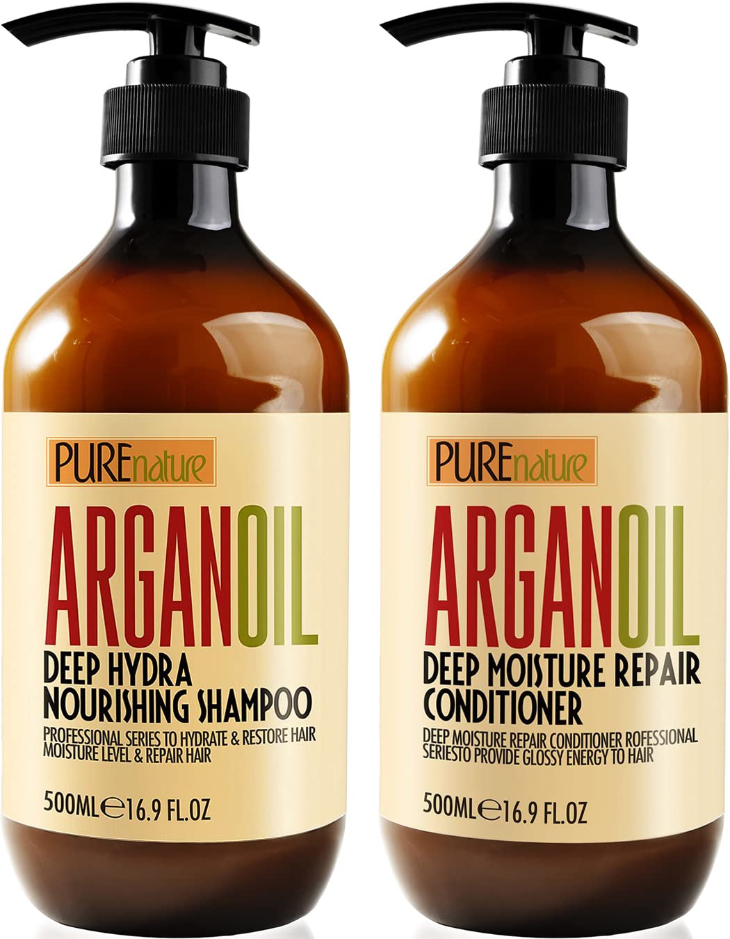 Moroccan Argan Oil Shampoo and Conditioner Duo – Sulfate-Free Formulation with Keratin – Preferrred for Curly, Straight, Dry, and Broken Hair – Moisturizing, Hydrating, Anti-Frizz Salon…