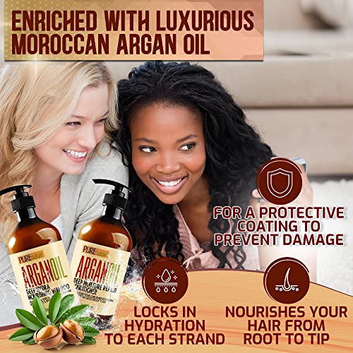 Moroccan Argan Oil Shampoo and Conditioner Duo - Sulfate-Free Formulation with Keratin - Preferrred for Curly, Straight, Dry, and Broken Hair - Moisturizing, Hydrating, Anti-Frizz Salon...