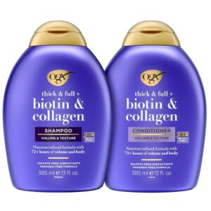 OGX Biotin & Collagen Thick & Full Shampoo and Conditioner Set, 13 Fl Oz Every (Pack of two) – Packaging Might Fluctuate, Purple