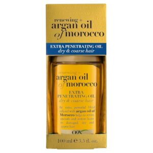 OGX Additional Energy Argan Oil Hair Therapy, 3.3 fl oz – Intensive Moisturizing Serum for Dry, Broken, and Coarse Hair, Paraben and Sulfate Free